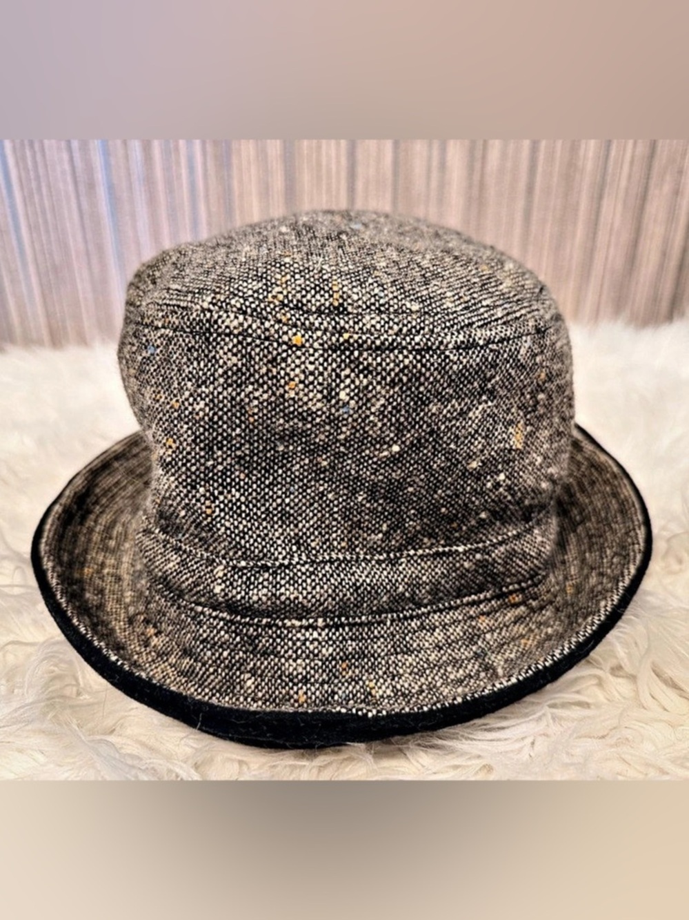 GAP Wool Blend Tweed Bucket Hat M/L Gray Speckled Vintage Y2K
